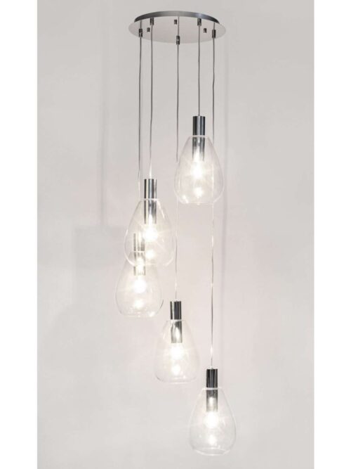 Lampadario Glaring 5 Luci Trasparente Acciaio