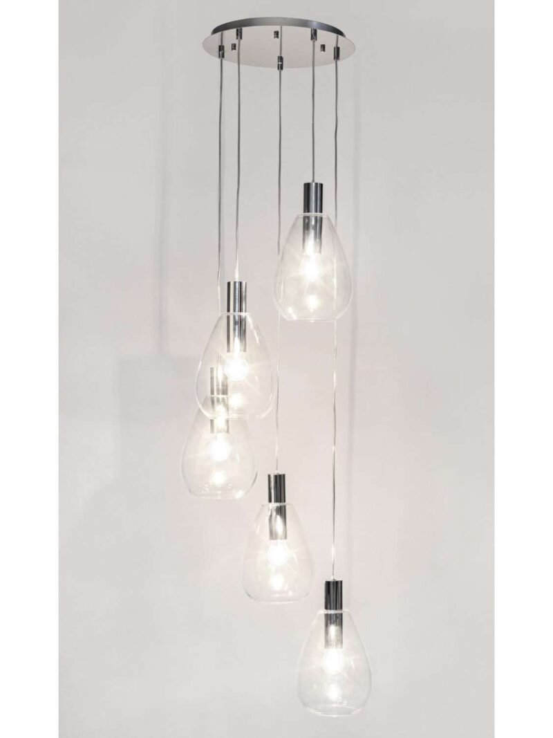 Lampadario Glaring 5 Luci Trasparente Acciaio