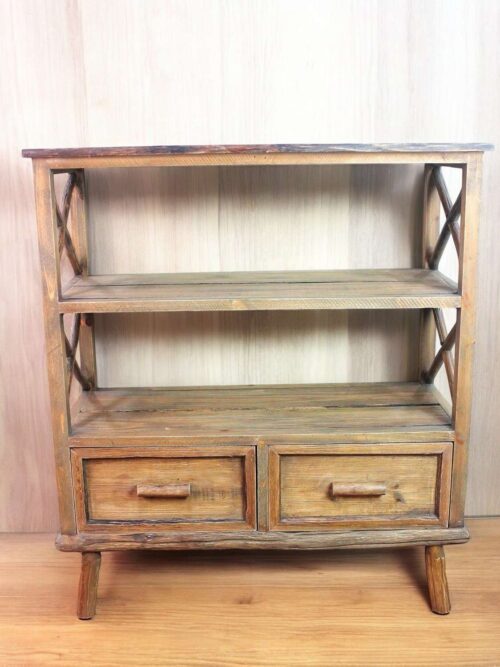 Mobiletto Vintage in Legno 3 Ripiani e 2 Cassetti