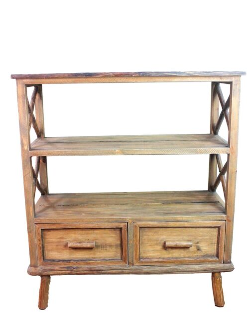 Mobiletto Vintage in Legno 3 Ripiani e 2 Cassetti