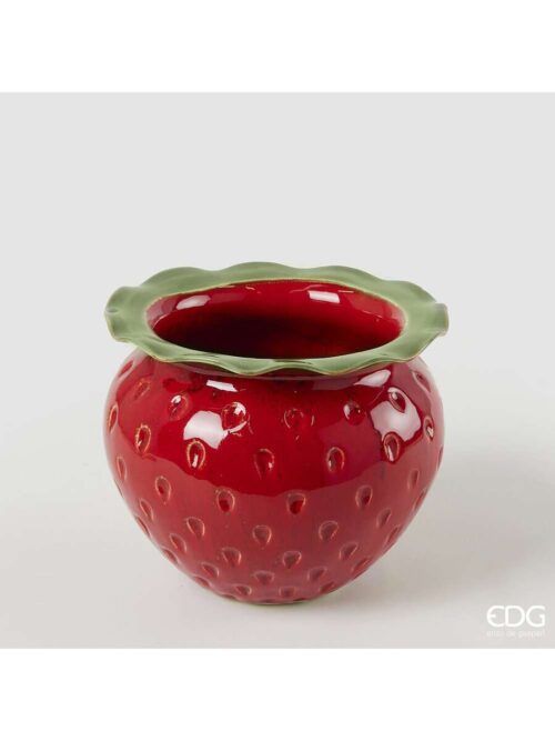 Vaso Fragola Design in Ceramica Rosso Brillante h14