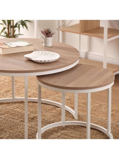 Set di 2 Tavolini Aurea Bianco 80 cm