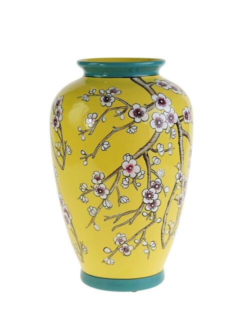 Vaso Sakura in Porcellana Dipinto a Mano Giallo