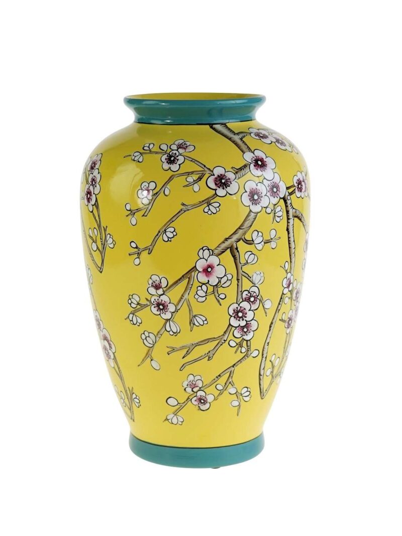 Vaso Sakura In Porcellana Dipinto A Mano Giallo