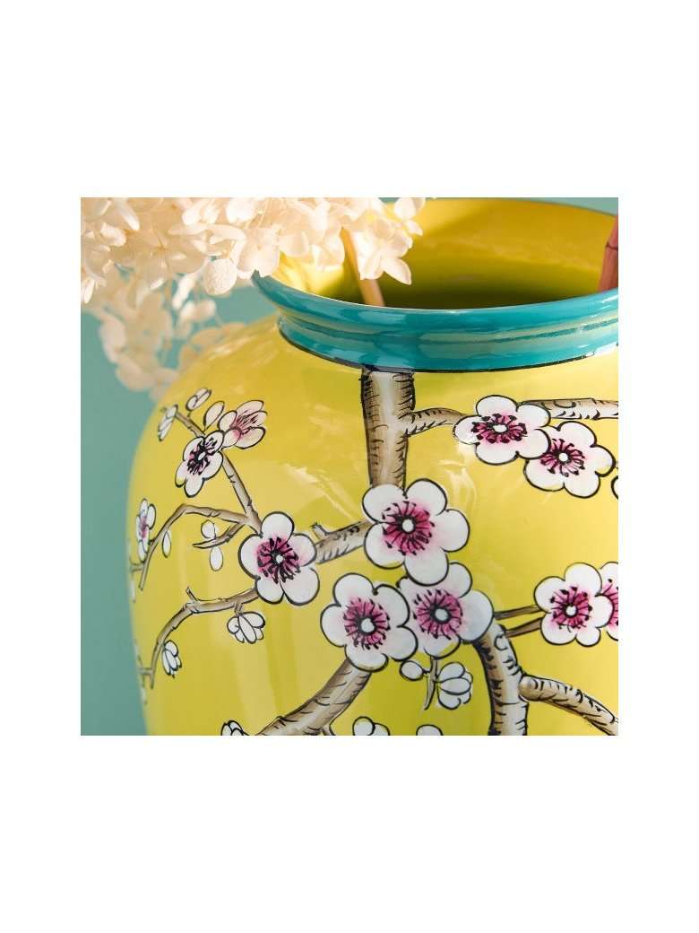 Vaso Sakura In Porcellana Dipinto A Mano Giallo