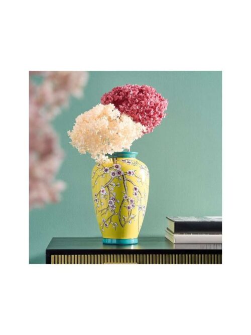 Vaso Sakura in Porcellana Dipinto a Mano Giallo