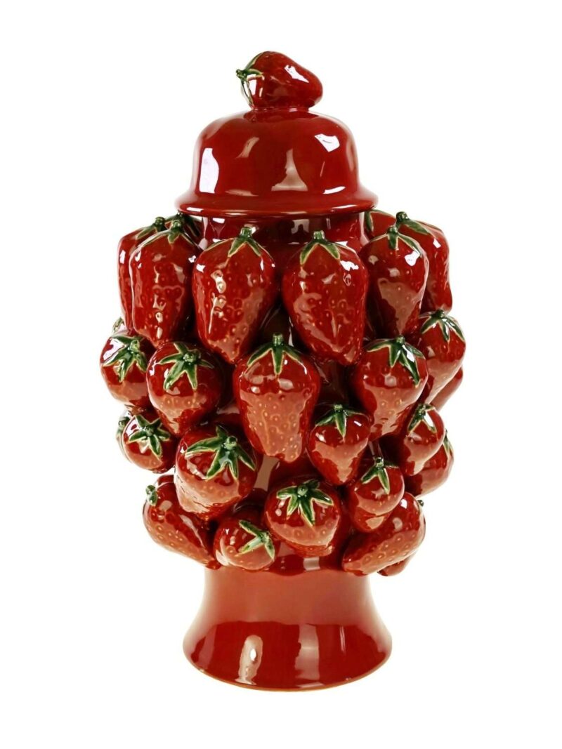 Vaso Fragola A Coperchio Stoneware Rosso