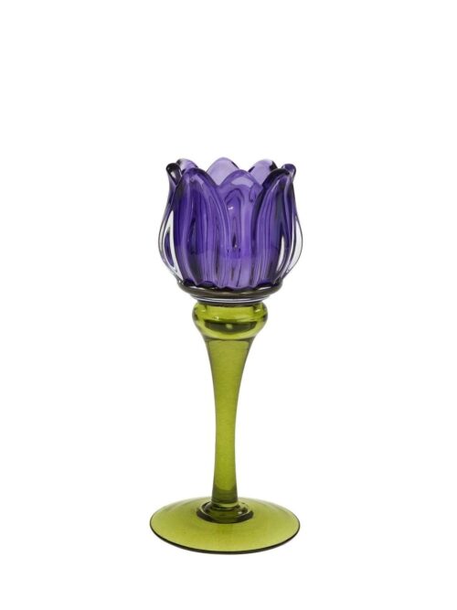 Candeliere Tulipano Vetro Viola h19 cm