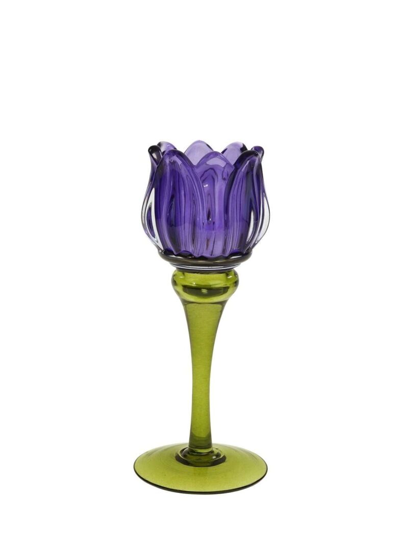 Candeliere Tulipano Vetro Viola H19 Cm