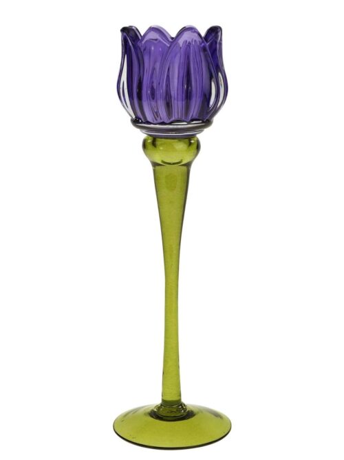 Candeliere Tulipano Vetro Viola h26 cm