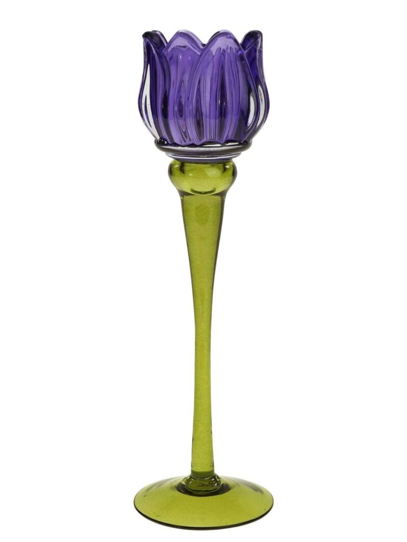 Candeliere Tulipano Vetro Viola H26 Cm