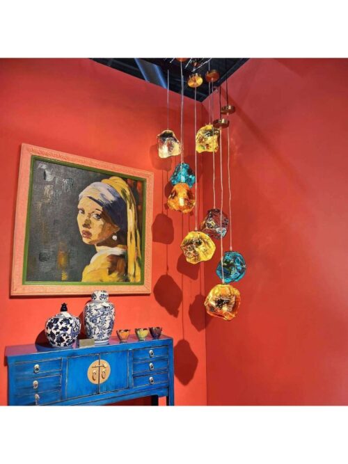 Lampadario Prisma Blu Giallo