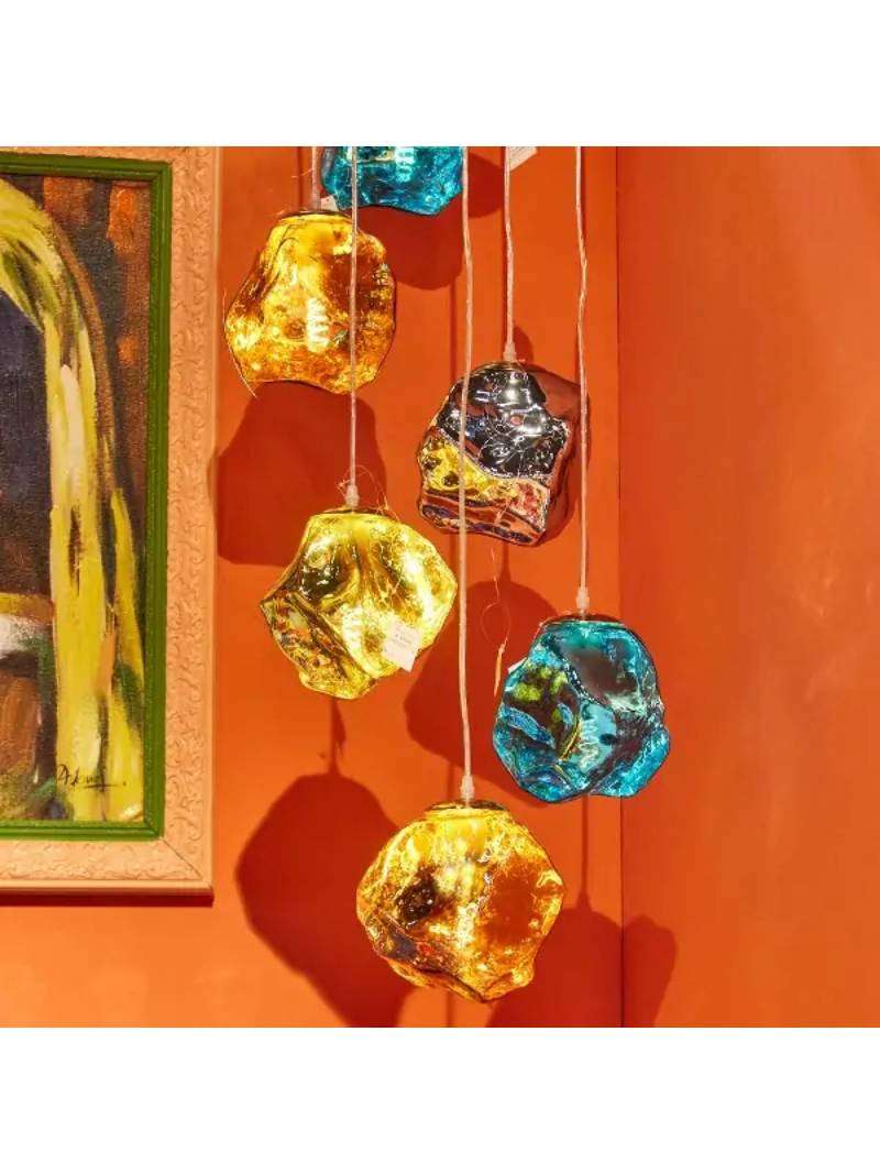 Lampadario Prisma Blu Giallo