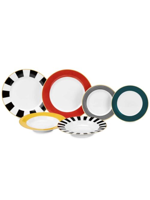 Set Tavola Royal in Porcellana 18 Pezzi con Bordi Multicolore
