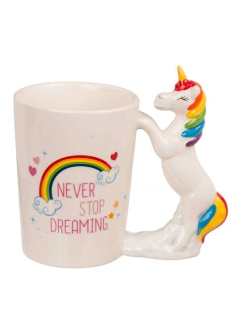 Tazza con Manico a Forma di Unicorno Never Stop Dreaming