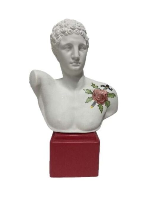 Busto Hermes con Tattoo Spada H30 cm in Porcellana di Capodimonte