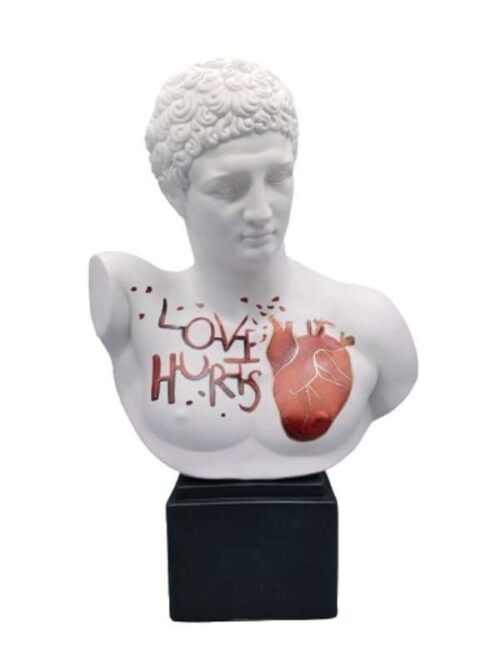Busto Hermes con Tattoo Love Hurts H30 cm in Porcellana