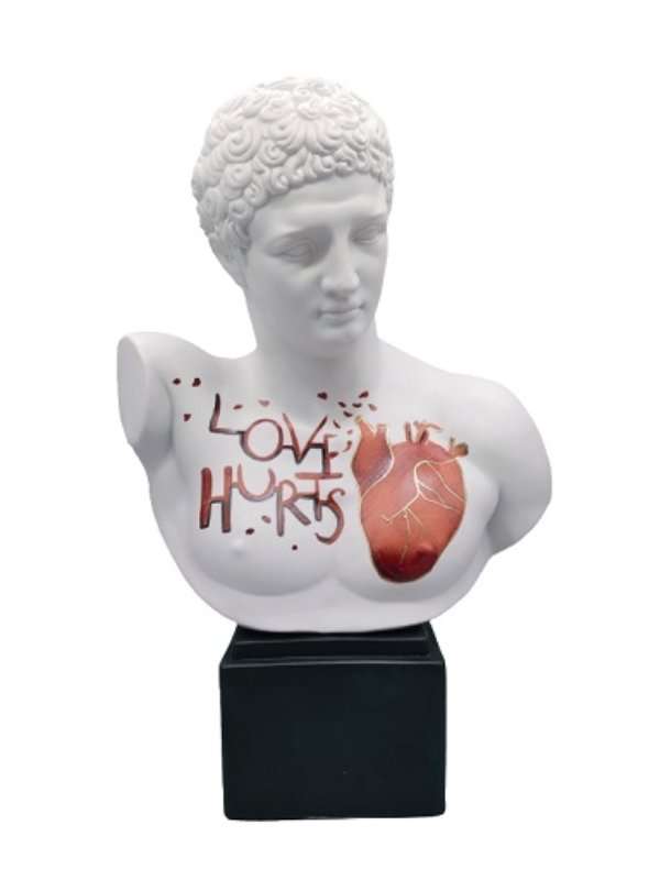 Busto Hermes Con Tattoo Love Hurts H30 Cm In Porcellana