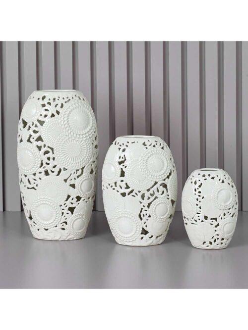 Vaso in Ceramica Bianco h46 cm Collezione Kyoto di Henriette