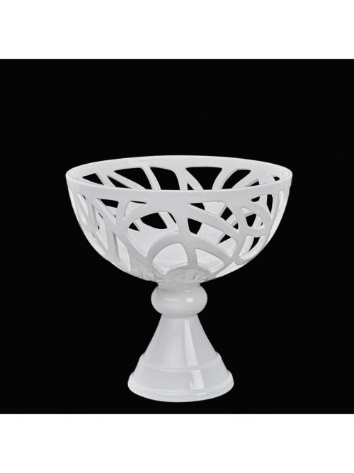 Coppa con Piede in Ceramica Ø28 Bianco Collezione Leaves di Henriette