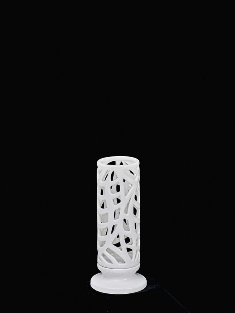 Portacandela In Ceramica H18 Cm Bianco Collezione Leaves Di Henriette
