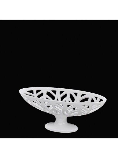 Coppa Ovale con Piede in Ceramica 35x16 Bianco Collezione Leaves di Henriette