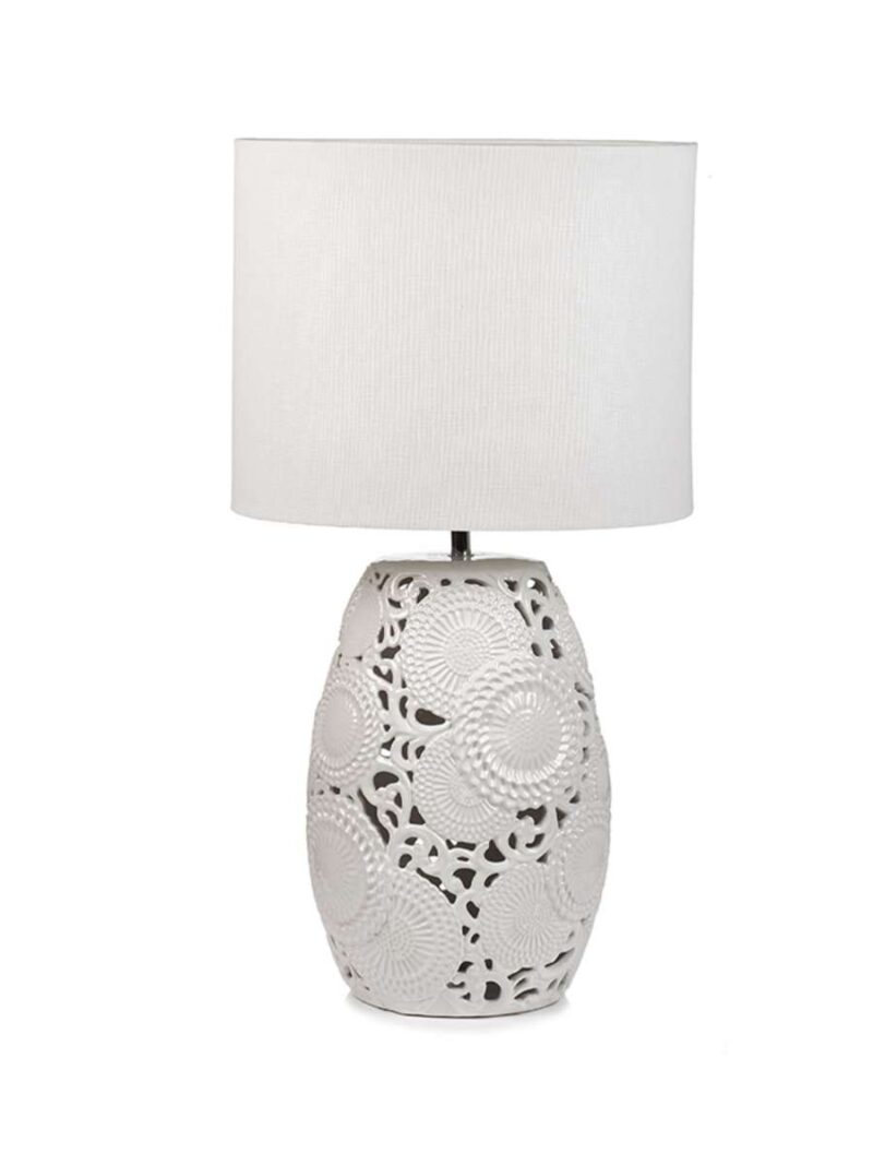 Lampada In Ceramica Bianco Con Paralume Bianco