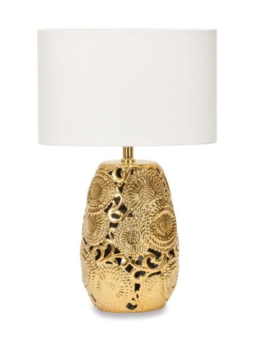 Lampada in Ceramica Oro con Paralume Bianco