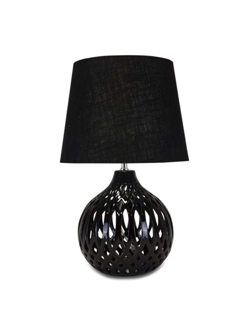 D18425 Lampada Da Tavolo Sferica Nera H54 Cm