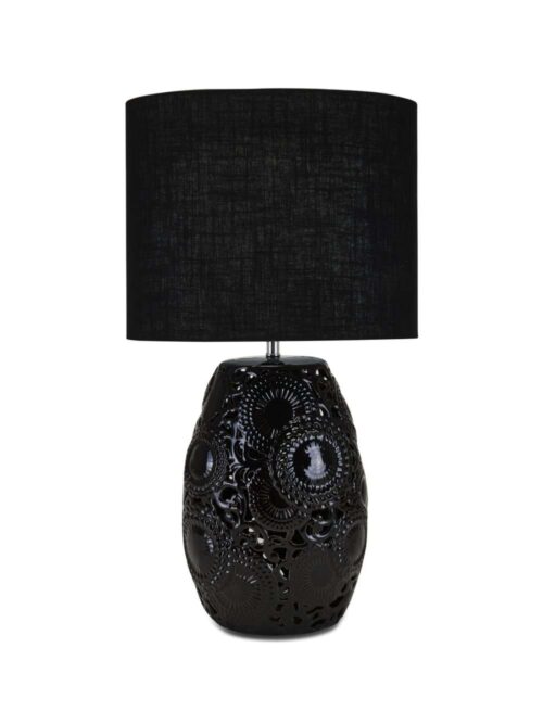 Lampada in Ceramica Nera con Paralume Nero h65 cm Collezione Kyoto di Henriette