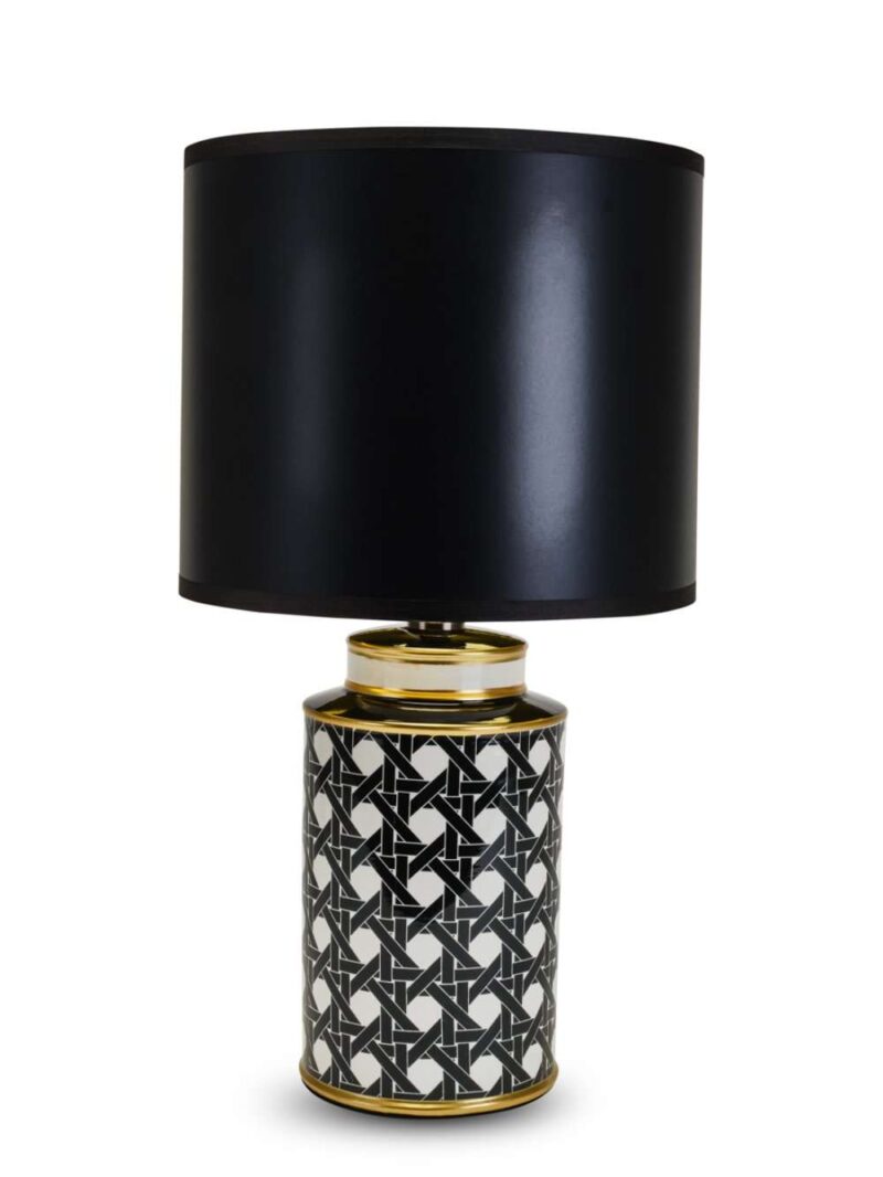 Lampada In Ceramica Con Paralume Nero H57 Cm