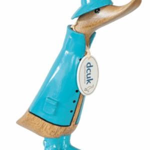 Duckling con Impermeabile Dipinto a Mano h20 cm Azzurro