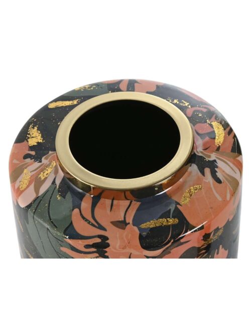 Vaso in Metallo Decorato Fiori Multicolore 17x17x21