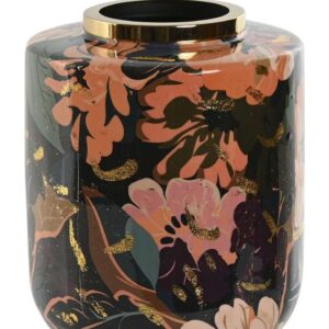 Vaso in Metallo Decorato Fiori Multicolore 17x17x21