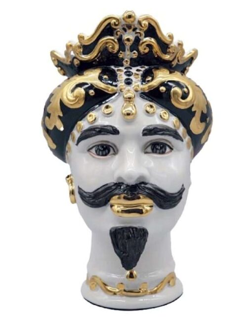 Testa Moro Uomo Bianca con Decorazioni Nero e Oro H16 cm