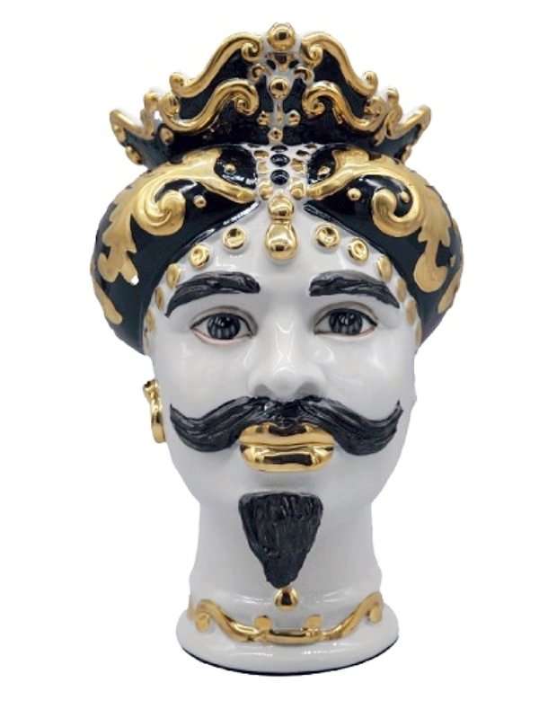 Testa Moro Uomo Bianca Con Decorazioni Nero E Oro H16 Cm
