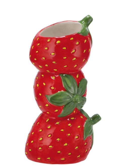 Vaso in Ceramica Strawberry Rosso con Fragole