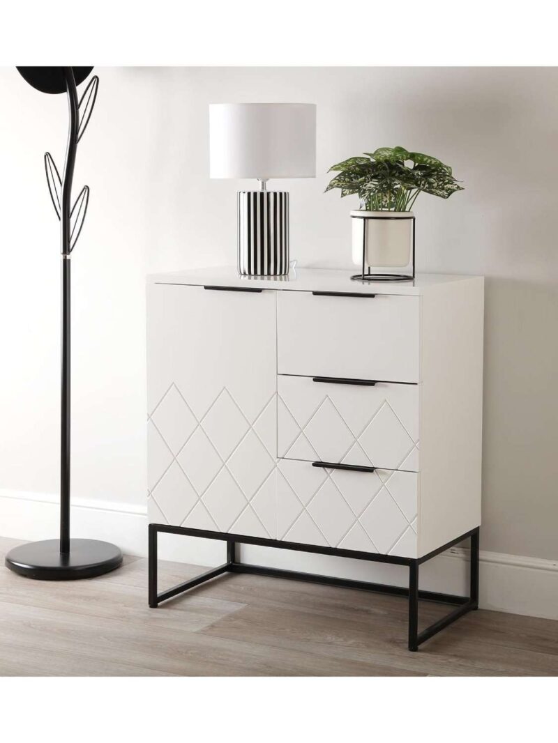 Mobiletto Bianco Con 3 Cassetti E 1 Anta 70X38X80