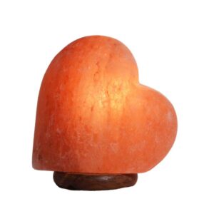 Lampada di Sale Rosa a Forma di Cuore con Base in Legno