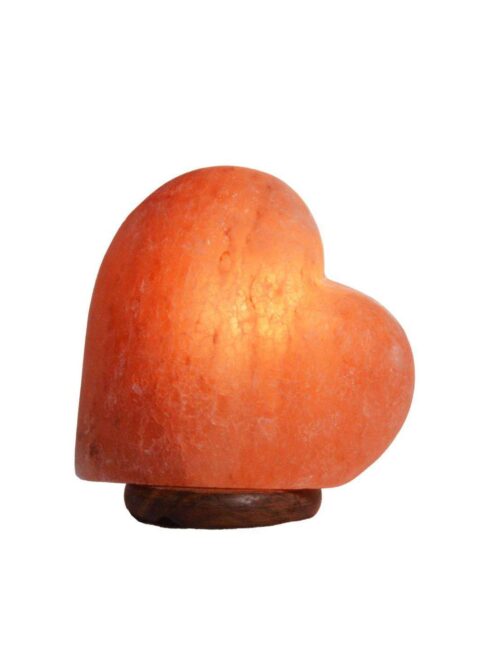 Lampada di Sale Rosa a Forma di Cuore con Base in Legno