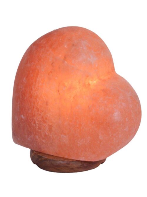 Lampada di Sale Rosa a Forma di Cuore con Base in Legno