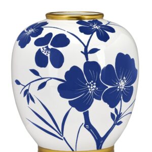 Vaso in Ceramica Bianco con Fiori Blu
