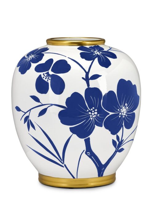 Vaso in Ceramica Bianco con Fiori Blu