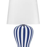 Lampada in Ceramica Bianco e Blu con Paralume Avorio