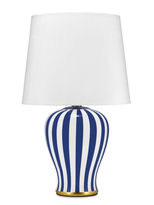 Lampada in Ceramica Bianco e Blu con Paralume Avorio