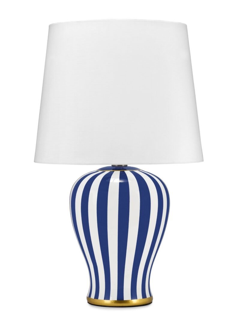 Lampada In Ceramica Bianco E Blu Con Paralume Avorio