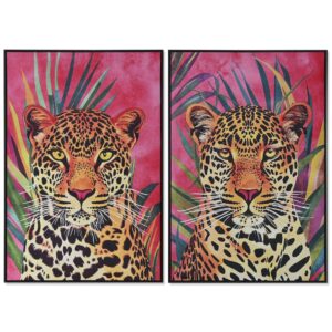 Quadro Leopardo in Velluto con Cornice in Legno Nero