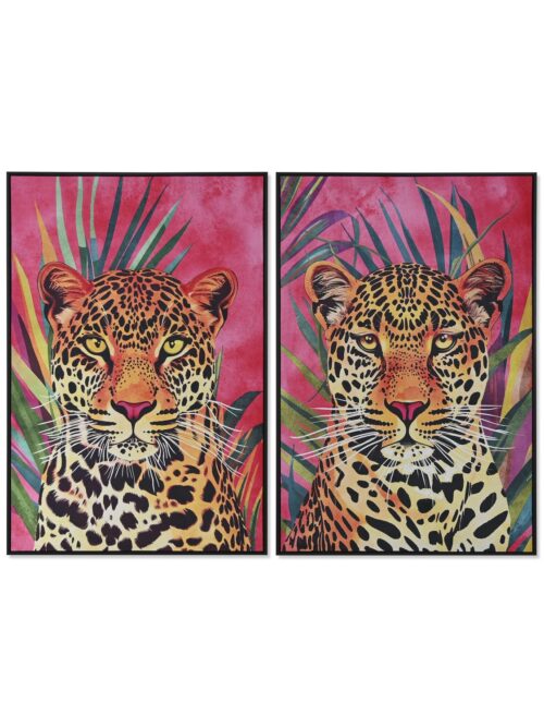 Quadro Leopardo in Velluto con Cornice in Legno Nero