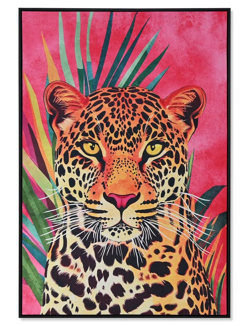 Quadro Leopardo In Velluto Con Cornice In Legno Nero