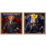 Quadro Leone e Leopardo Gentleman Tela 100×100 cm